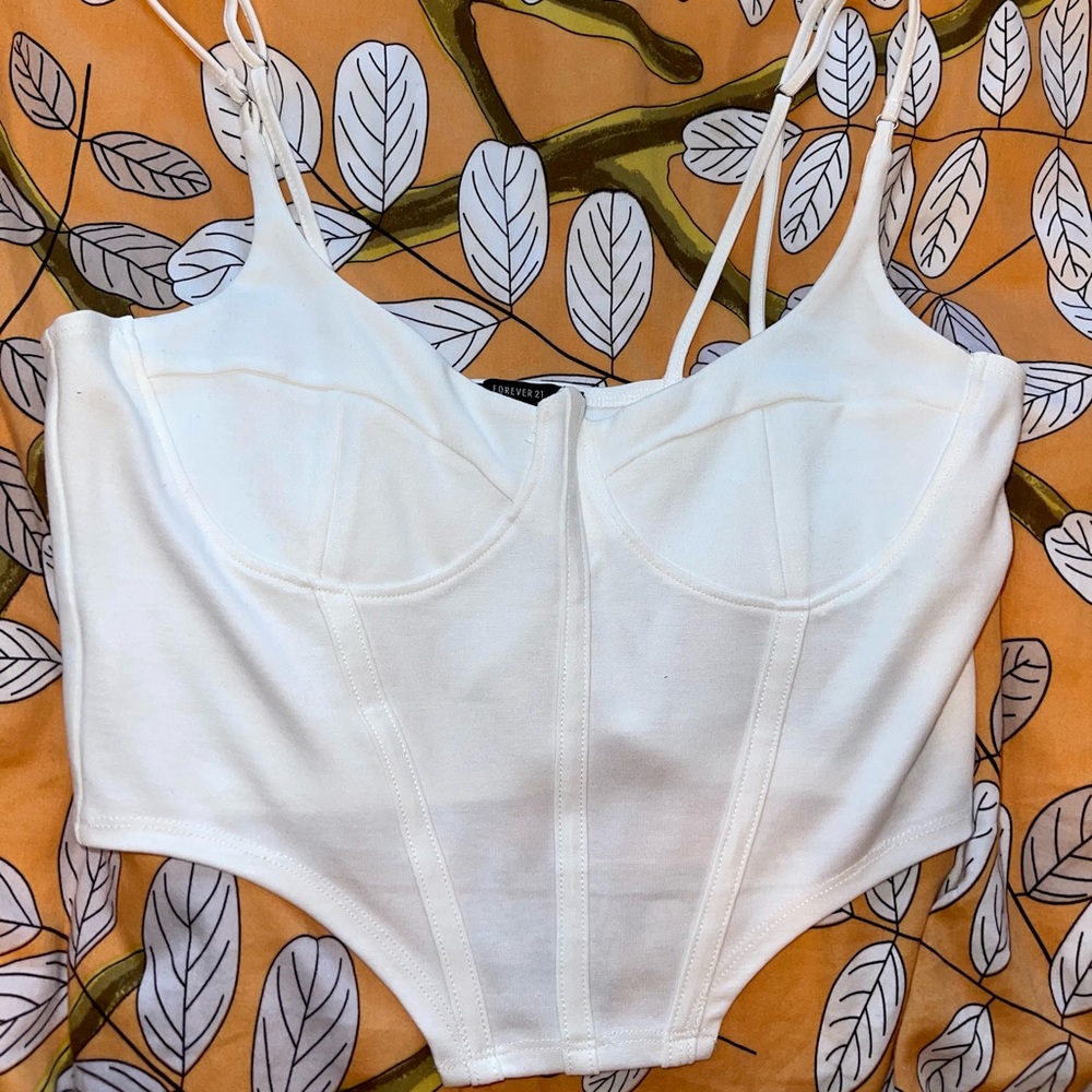 Forever 21 White Corset Crop Top Spaghetti Strap Size L